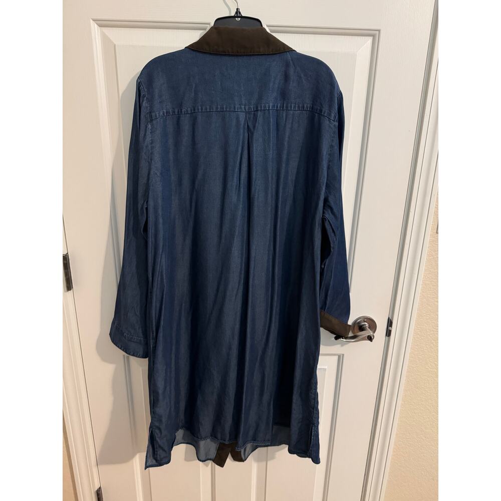 Soft Surroundings Chambray Shirt Dress Faux Suede Western Plus 2X Blue. - Picture 7 of 9